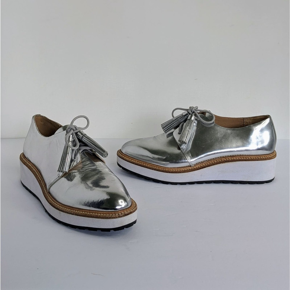 Loeffler Randall Shoes Callie Womens 7 Silver Oxford Platforms Tassel Metallic